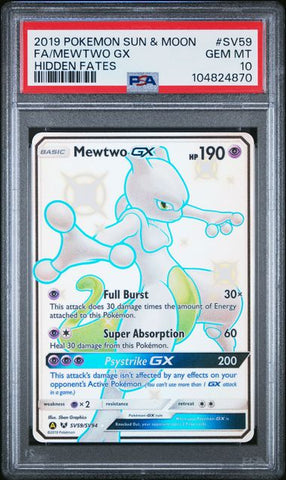 FA/MEWTWO GX HIDDEN FATES 2019 POKEMON SUN & MOON HIDDEN FATES PSA GEM MT 10 POKEMON Single