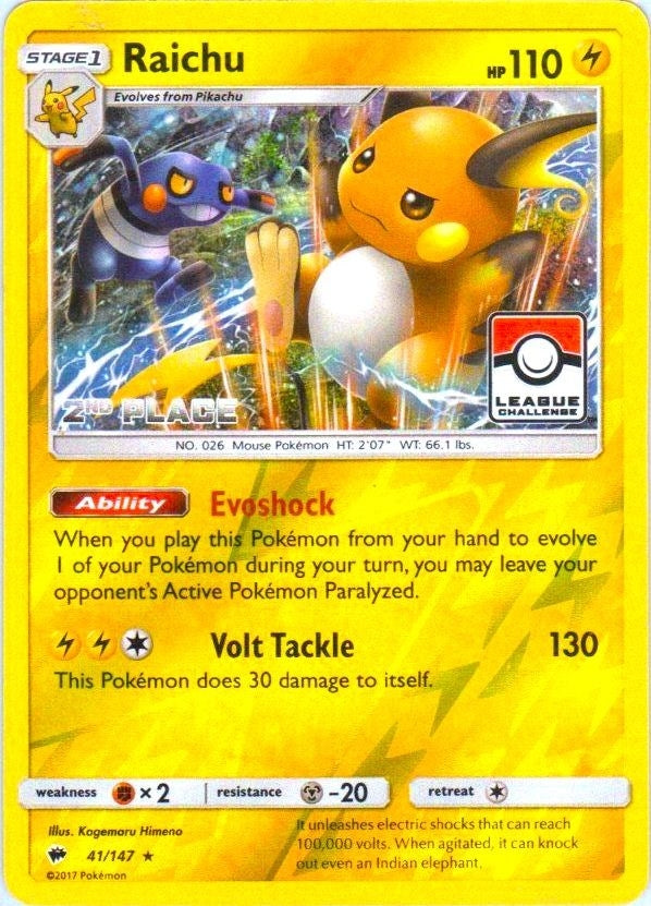 Image for Raichu - 41/147 (League Challenge) [2nd Place] (041/147) (League & Championship Cards) (PR) - Pokemon