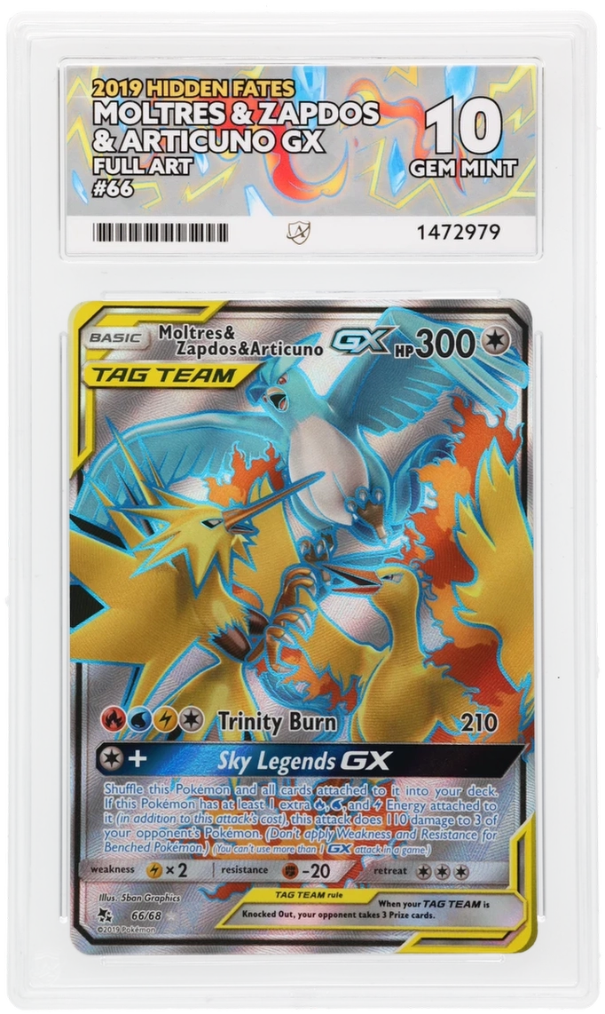 MOLTRES & ZAPDOS & ARTICUNO GX - FULL ART - HIDDEN FATES - ACE 10 ACE Grading