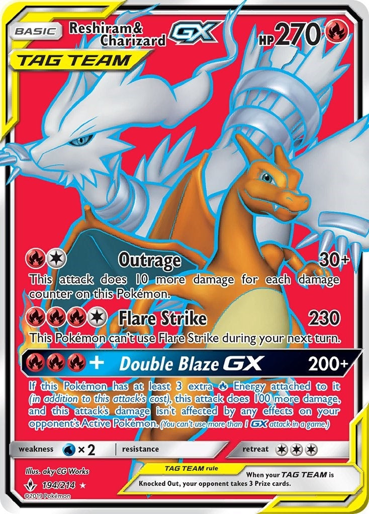 Image for Reshiram & Charizard GX (Full Art) (194/214) (SM - Unbroken Bonds) (SM10) - Pokemon
