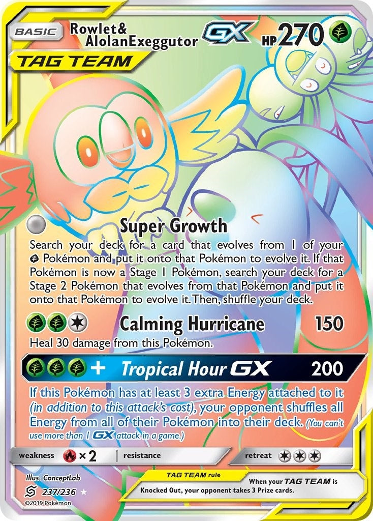 Image for Rowlet & Alolan Exeggutor GX (Secret) (237/236) (SM - Unified Minds) (SM11) - Pokemon
