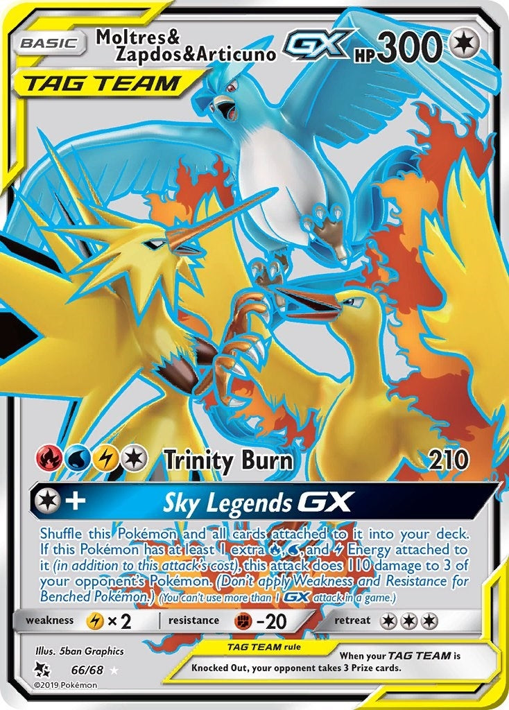 Image for Moltres & Zapdos & Articuno GX (Full Art) (66/68) (Hidden Fates) (HIF) - Pokemon