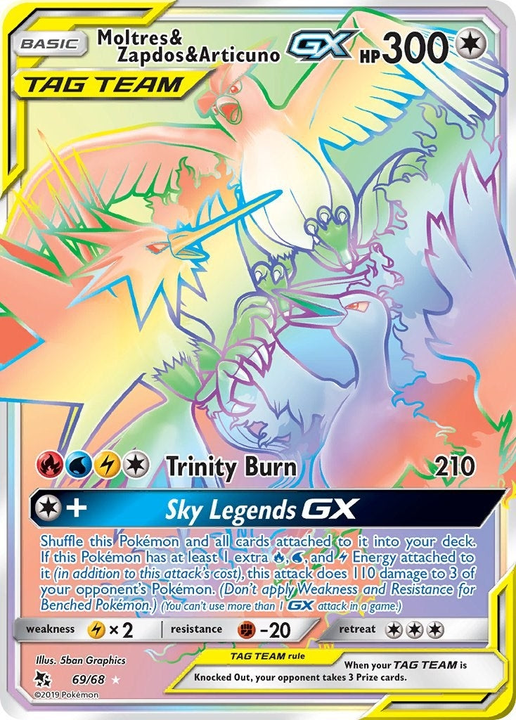 Image for Moltres & Zapdos & Articuno GX (Secret) (69/68) (Hidden Fates) (HIF) - Pokemon