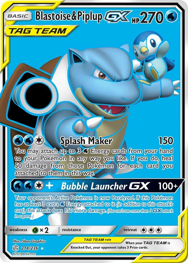 Image for Blastoise & Piplup GX (Full Art) (214/236) (SM - Cosmic Eclipse) (SM12) - Pokemon