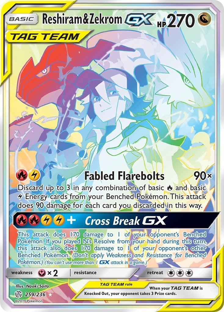 Image for Reshiram & Zekrom GX (Secret) (259/236) (SM - Cosmic Eclipse) (SM12) - Pokemon