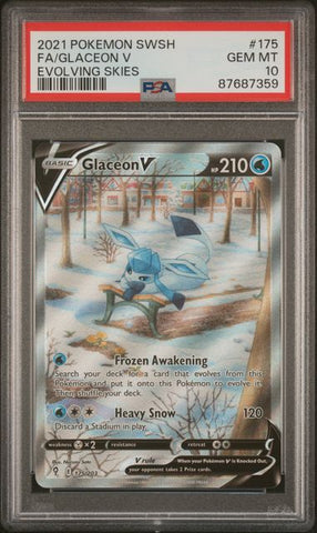 FA/GLACEON V EVOLVING SKIES 2021 POKEMON SWORD & SHIELD EVOLVING SKIES PSA GEM MT 10 POKEMON Single