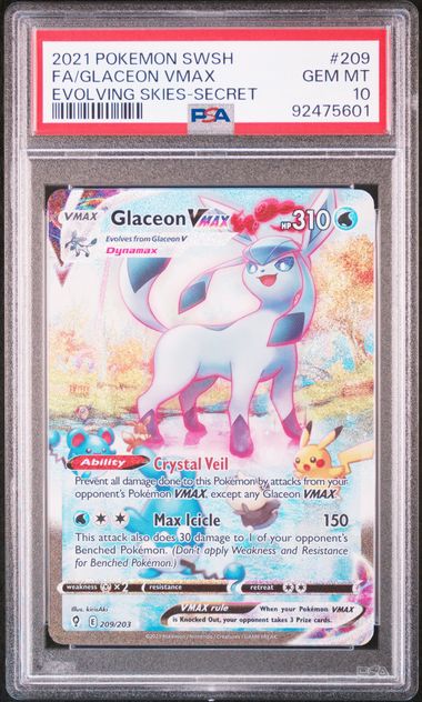 FA/GLACEON VMAX EVOLVING SKIES-SECRET 2021 POKEMON SWORD & SHIELD EVOLVING SKIES PSA GEM MT 10 POKEMON Single