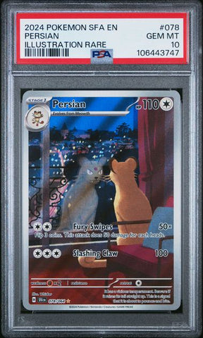 PERSIAN ILLUSTRATION RARE 2024 POKEMON SFA EN-SHROUDED FABLE PSA GEM MT 10 POKEMON Single