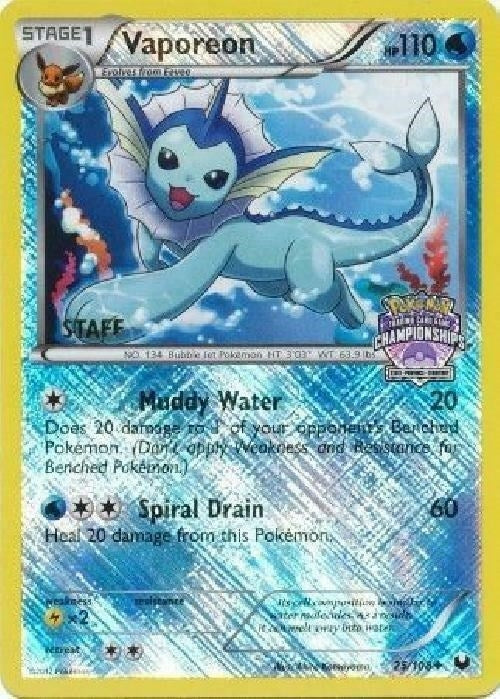 Image for Vaporeon - 25/108 (State Championships) [Staff] (025/108) (League & Championship Cards) (PR) - Pokemon