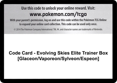 Image for Code Card - Evolving Skies Elite Trainer Box [Glaceon/Vaporeon/Sylveon/Espeon] (SWSH07: Evolving Skies) - Pokemon