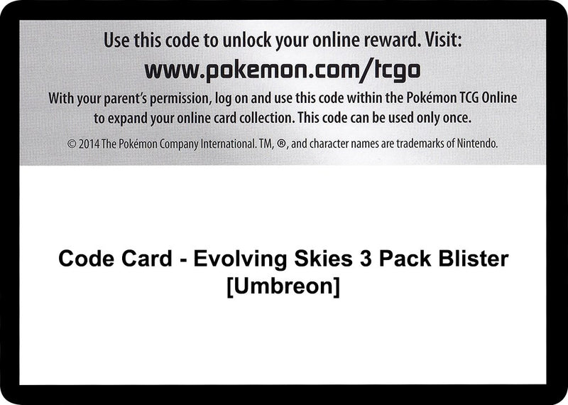 Image for Code Card - Evolving Skies 3 Pack Blister [Umbreon] (SWSH07: Evolving Skies) - Pokemon