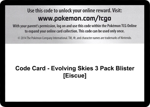 Image for Code Card - Evolving Skies 3 Pack Blister [Eiscue] (SWSH07: Evolving Skies) - Pokemon