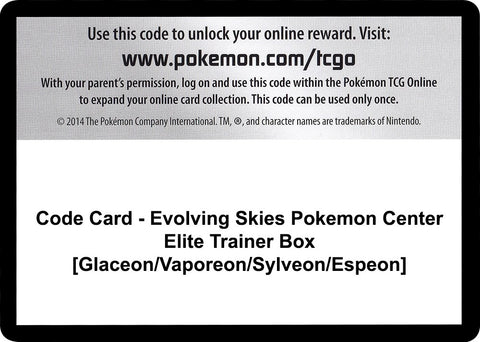 Image for Code Card - Evolving Skies Pokemon Center Elite Trainer Box [Glaceon/Vaporeon/Sylveon/Espeon] (SWSH07: Evolving Skies) - Pokemon