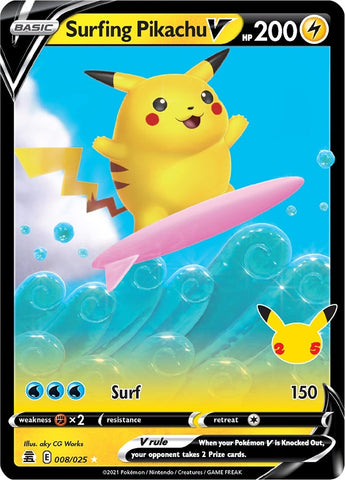 Image for Surfing Pikachu V (008/025) (Celebrations) - Pokemon