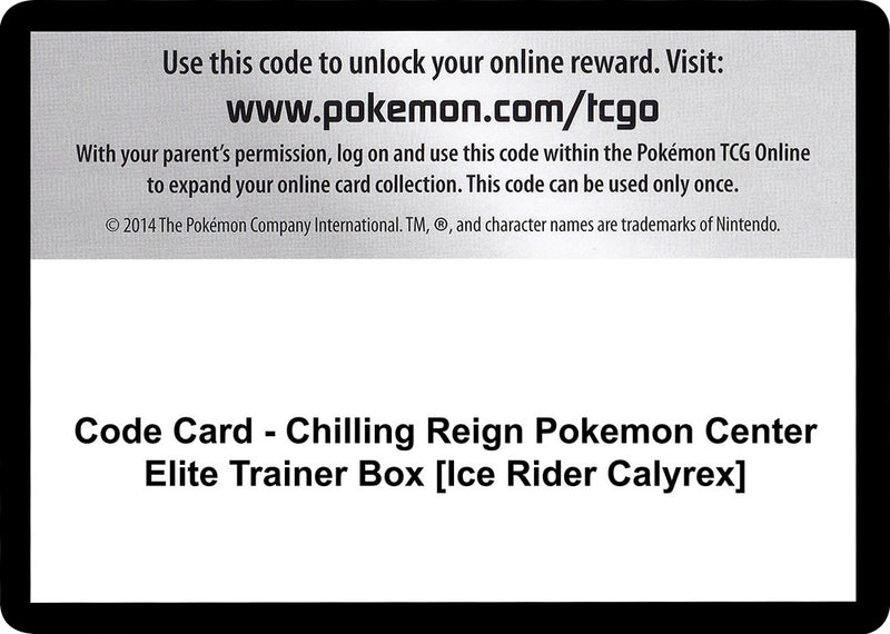 Image for Code Card - Chilling Reign Pokemon Center Elite Trainer Box [Ice Rider Calyrex] (SWSH06: Chilling Reign) - Pokemon