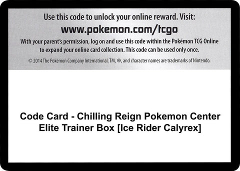 Image for Code Card - Chilling Reign Pokemon Center Elite Trainer Box [Ice Rider Calyrex] (SWSH06: Chilling Reign) - Pokemon