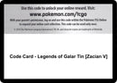 Image for Code Card - Legends of Galar Tin [Zacian V] (SWSH02: Rebel Clash) (SWSH02) - Pokemon