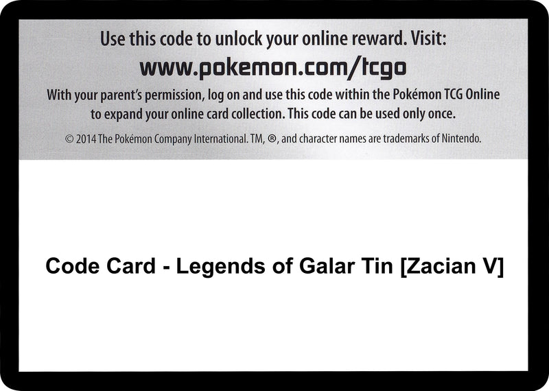 Image for Code Card - Legends of Galar Tin [Zacian V] (SWSH02: Rebel Clash) (SWSH02) - Pokemon
