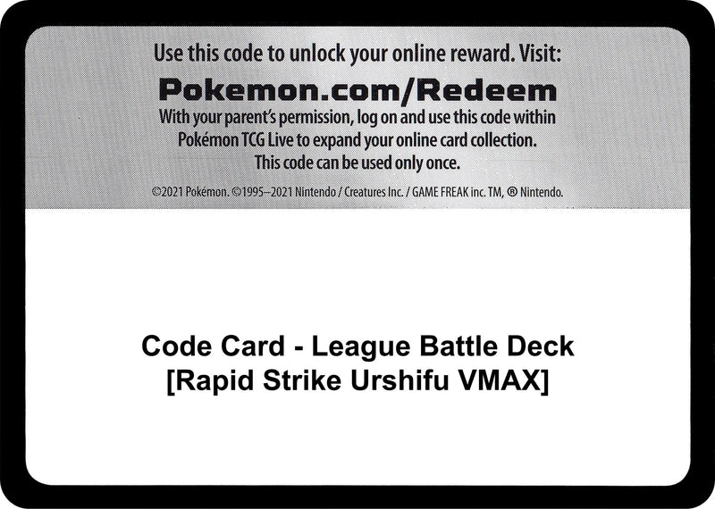 Image for Code Card - League Battle Deck [Rapid Strike Urshifu VMAX] (Miscellaneous Cards & Products) (MCAP) - Pokemon