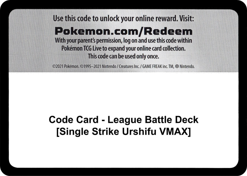 Image for Code Card - League Battle Deck [Single Strike Urshifu VMAX] (Miscellaneous Cards & Products) (MCAP) - Pokemon