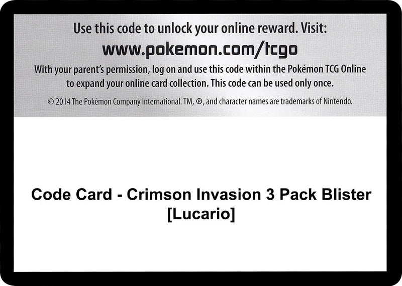 Image for Code Card - Crimson Invasion 3 Pack Blister [Lucario] (SM - Crimson Invasion) (SM04) - Pokemon