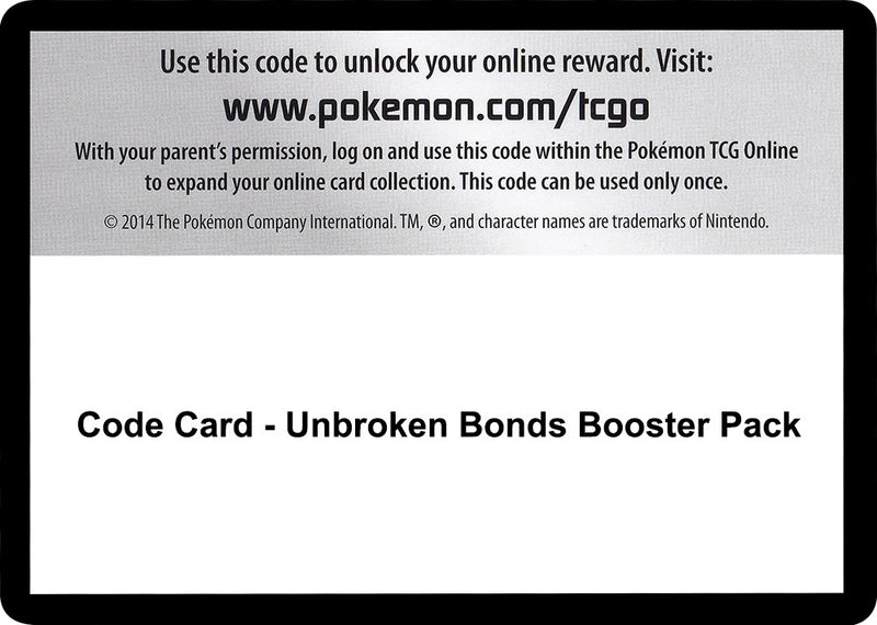 Image for Code Card - Unbroken Bonds Booster Pack (SM - Unbroken Bonds) (SM10) - Pokemon