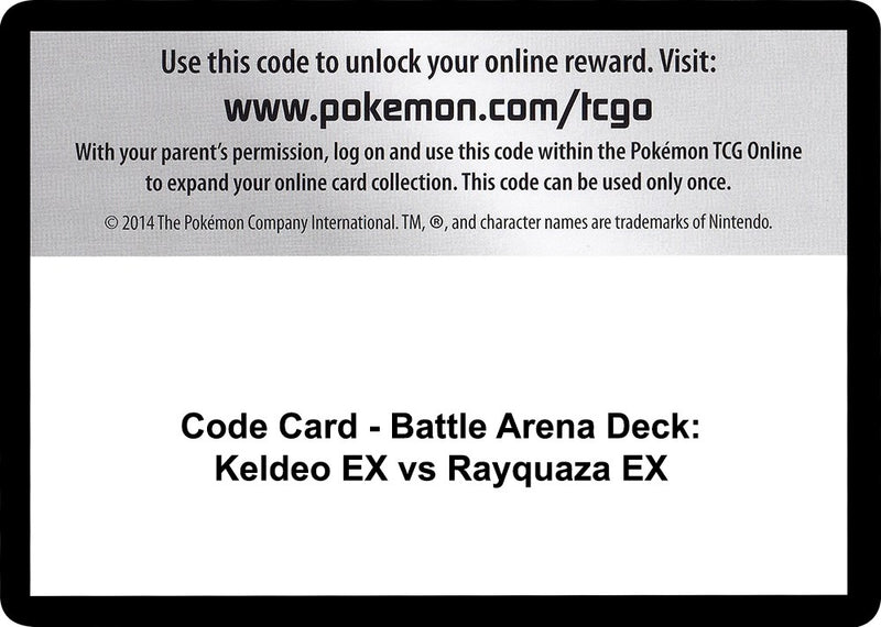Image for Code Card - Battle Arena Deck: Keldeo EX vs Rayquaza EX (XY - Steam Siege) (STS) - Pokemon