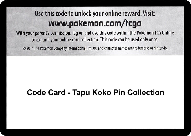Image for Code Card - Tapu Koko Pin Collection (SM - Guardians Rising) (SM02) - Pokemon