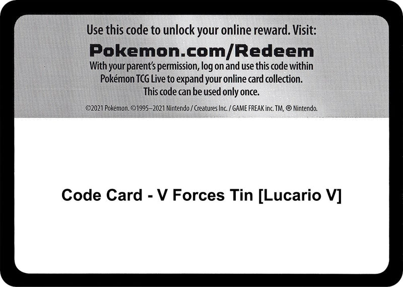Image for Code Card - V Forces Tin [Lucario V] (Miscellaneous Cards & Products) (MCAP) - Pokemon