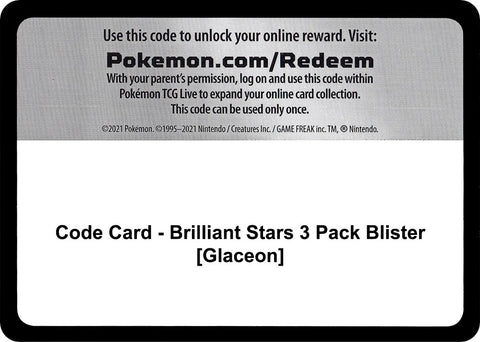 Image for Code Card - Brilliant Stars 3 Pack Blister [Glaceon] (SWSH09: Brilliant Stars) - Pokemon