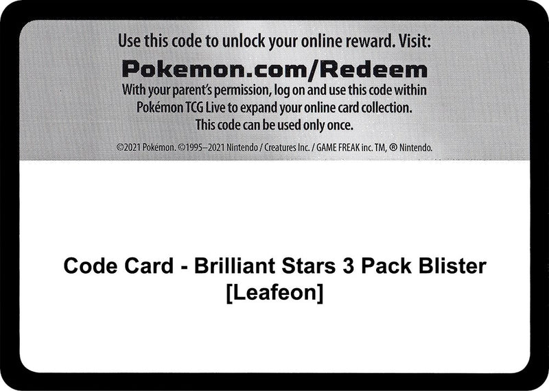Image for Code Card - Brilliant Stars 3 Pack Blister [Leafeon] (SWSH09: Brilliant Stars) - Pokemon