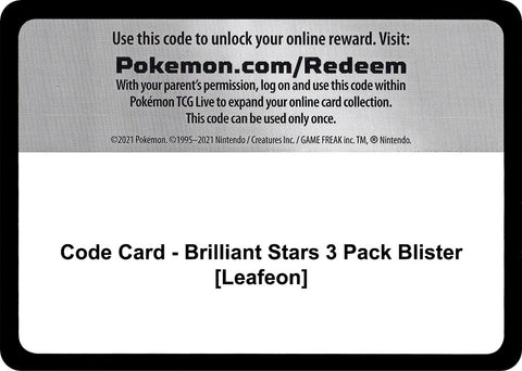 Image for Code Card - Brilliant Stars 3 Pack Blister [Leafeon] (SWSH09: Brilliant Stars) - Pokemon