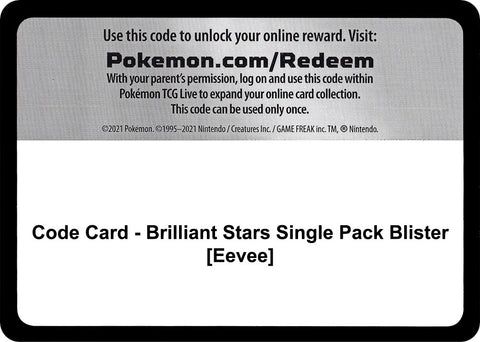 Image for Code Card - Brilliant Stars Single Pack Blister [Eevee] (SWSH09: Brilliant Stars) - Pokemon