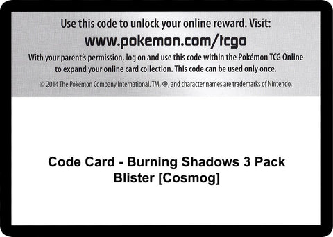 Image for Code Card - Burning Shadows 3 Pack Blister [Cosmog] (SM - Burning Shadows) - Pokemon