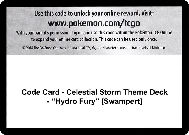 Image for Code Card - Celestial Storm Theme Deck - "Hydro Fury" [Swampert] (SM - Celestial Storm) (CES) - Pokemon