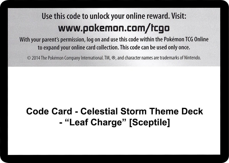 Image for Code Card - Celestial Storm Theme Deck - "Leaf Charge" [Sceptile] (SM - Celestial Storm) (CES) - Pokemon