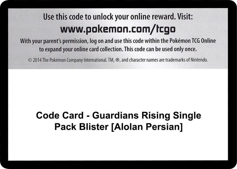 Image for Code Card - Guardians Rising Single Pack Blister [Alolan Persian] (SM - Guardians Rising) (SM02) - Pokemon