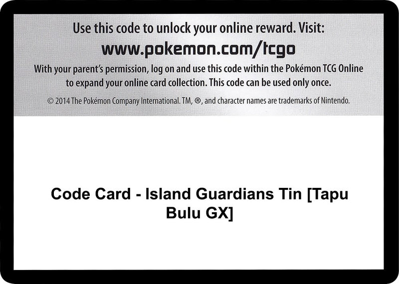 Image for Code Card - Island Guardians Tin [Tapu Bulu GX] (SM - Guardians Rising) (SM02) - Pokemon