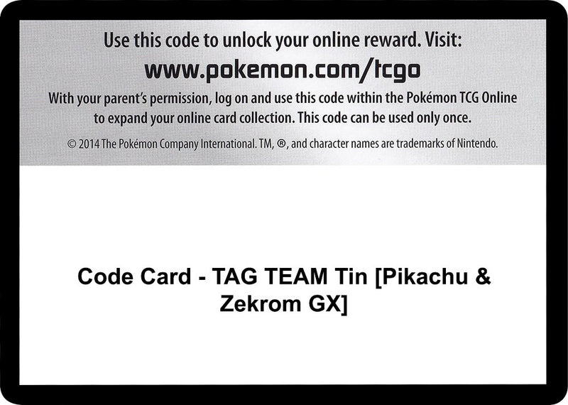 Image for Code Card - TAG TEAM Tin [Pikachu & Zekrom GX] (SM - Team Up) (SM9) - Pokemon