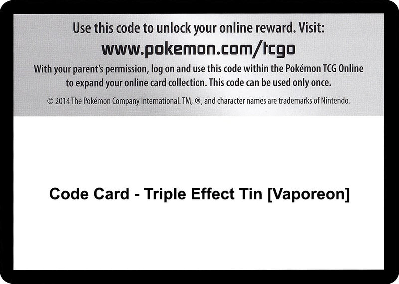 Image for Code Card - Triple Effect Tin [Vaporeon] (SM - Guardians Rising) (SM02) - Pokemon