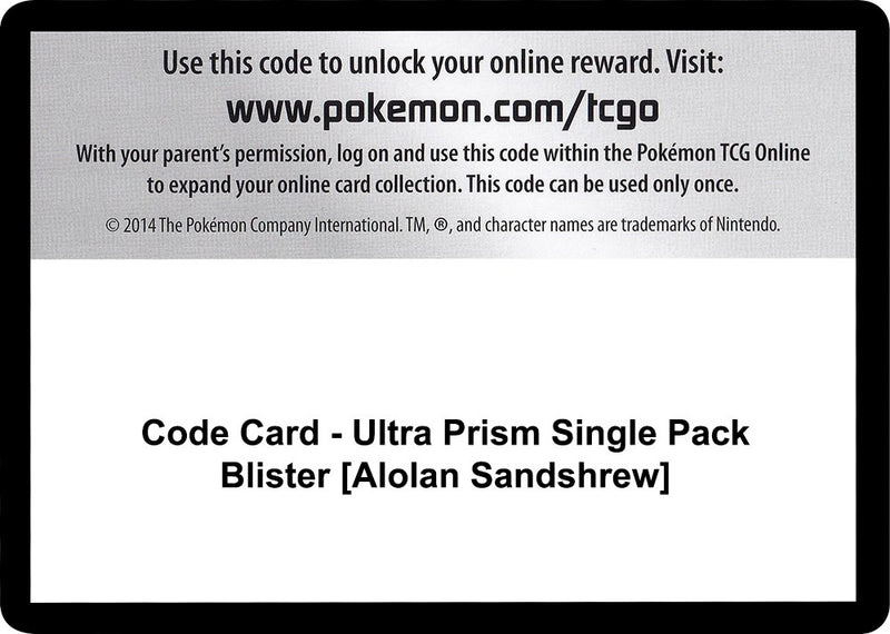 Image for Code Card - Ultra Prism Single Pack Blister [Alolan Sandshrew] (SM - Ultra Prism) (SM05) - Pokemon