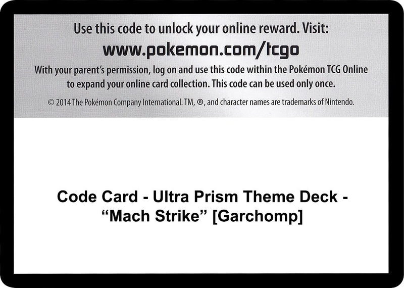 Image for Code Card - Ultra Prism Theme Deck - "Mach Strike" [Garchomp] (SM - Ultra Prism) (SM05) - Pokemon