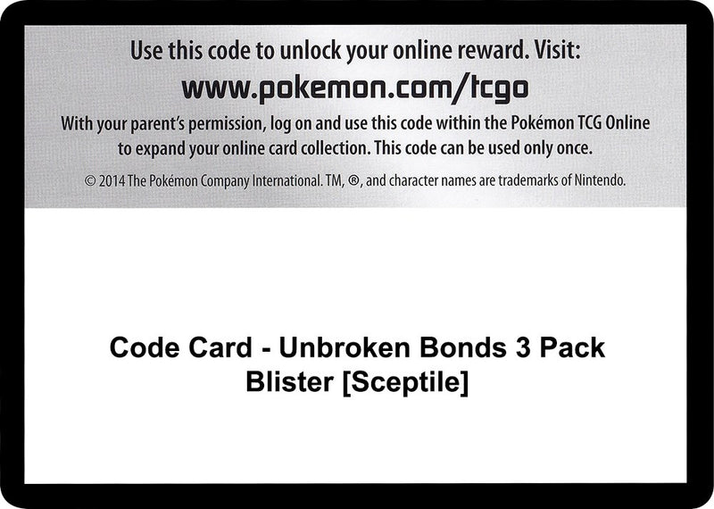 Image for Code Card - Unbroken Bonds 3 Pack Blister [Sceptile] (SM - Unbroken Bonds) (SM10) - Pokemon