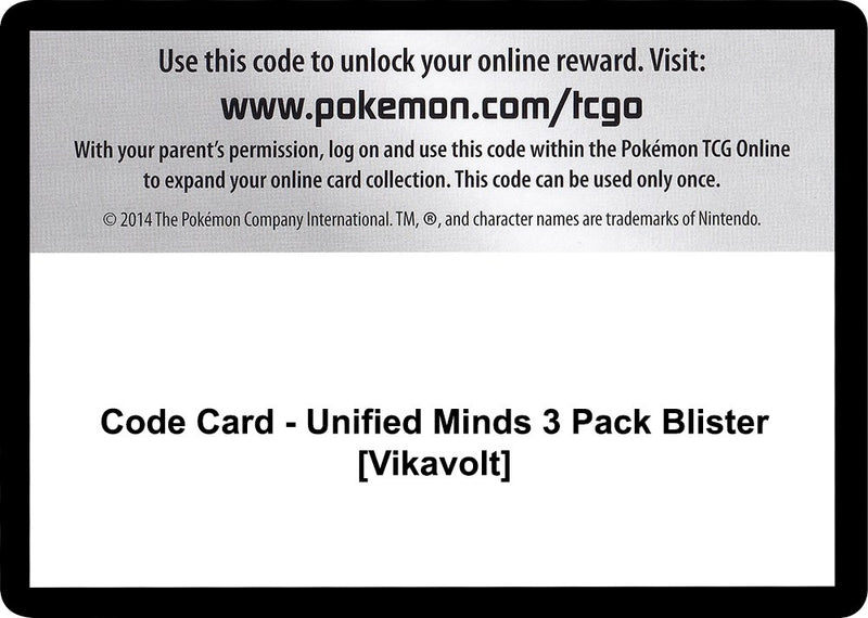Image for Code Card - Unified Minds 3 Pack Blister [Vikavolt] (SM - Unified Minds) (SM11) - Pokemon
