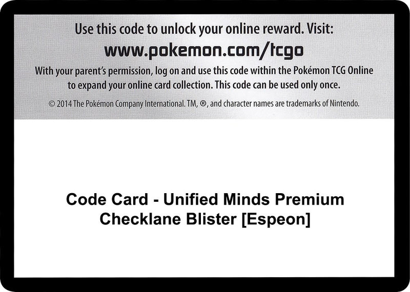 Image for Code Card - Unified Minds Premium Checklane Blister [Espeon] (SM - Unified Minds) (SM11) - Pokemon