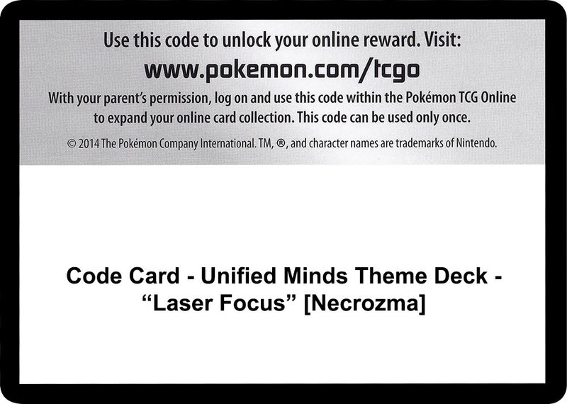 Image for Code Card - Unified Minds Theme Deck - "Laser Focus" [Necrozma] (SM - Unified Minds) (SM11) - Pokemon