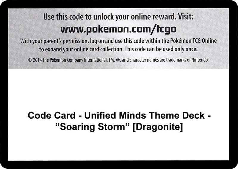 Image for Code Card - Unified Minds Theme Deck - "Soaring Storm" [Dragonite] (SM - Unified Minds) (SM11) - Pokemon
