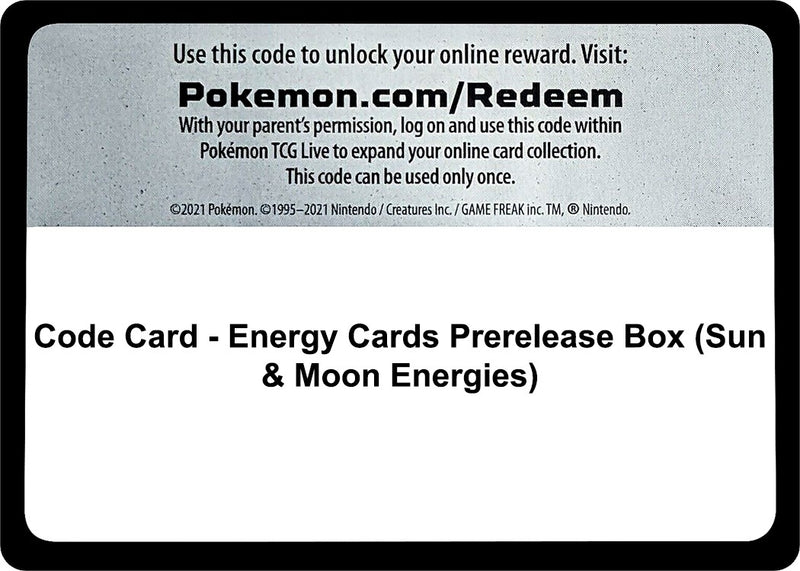 Image for Code Card - Energy Cards Prerelease Box (Sun & Moon Energies) (Miscellaneous Cards & Products) (MCAP) - Pokemon