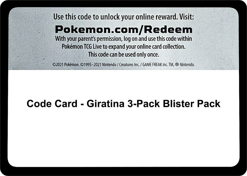 Image for Code Card - Giratina 3-Pack Blister Pack (Miscellaneous Cards & Products) (MCAP) - Pokemon