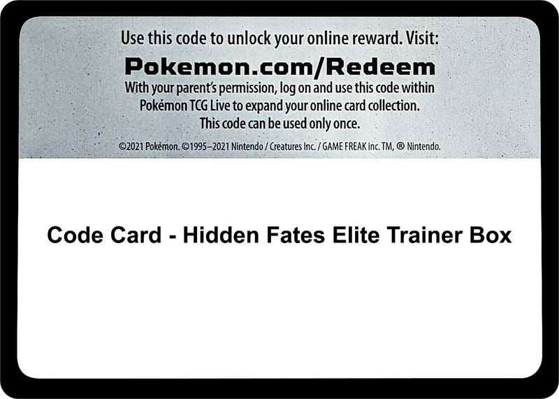 Image for Code Card - Hidden Fates Elite Trainer Box (Miscellaneous Cards & Products) (MCAP) - Pokemon